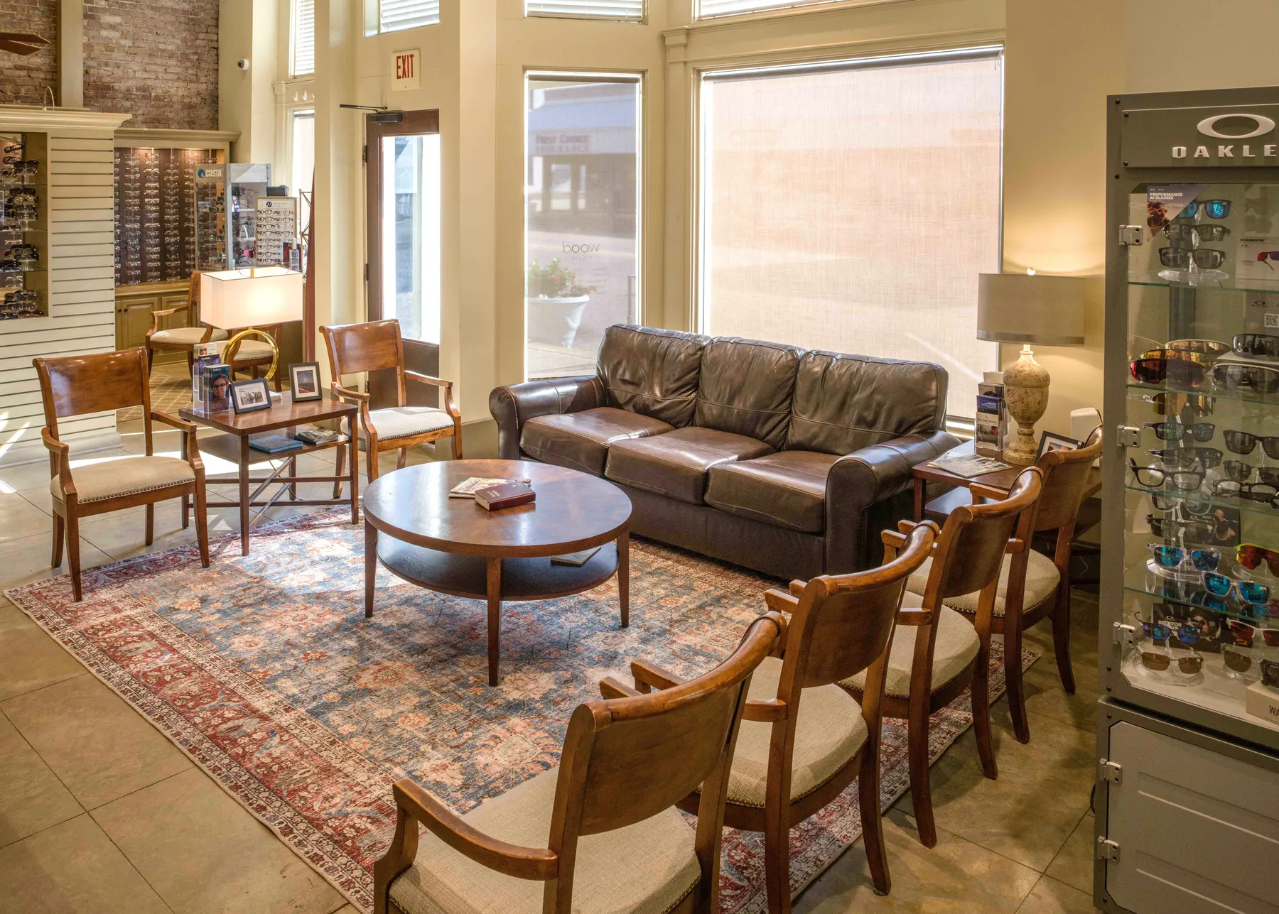 The warm, welcoming waiting lounge at Wood Eye Clinic in Pontotoc