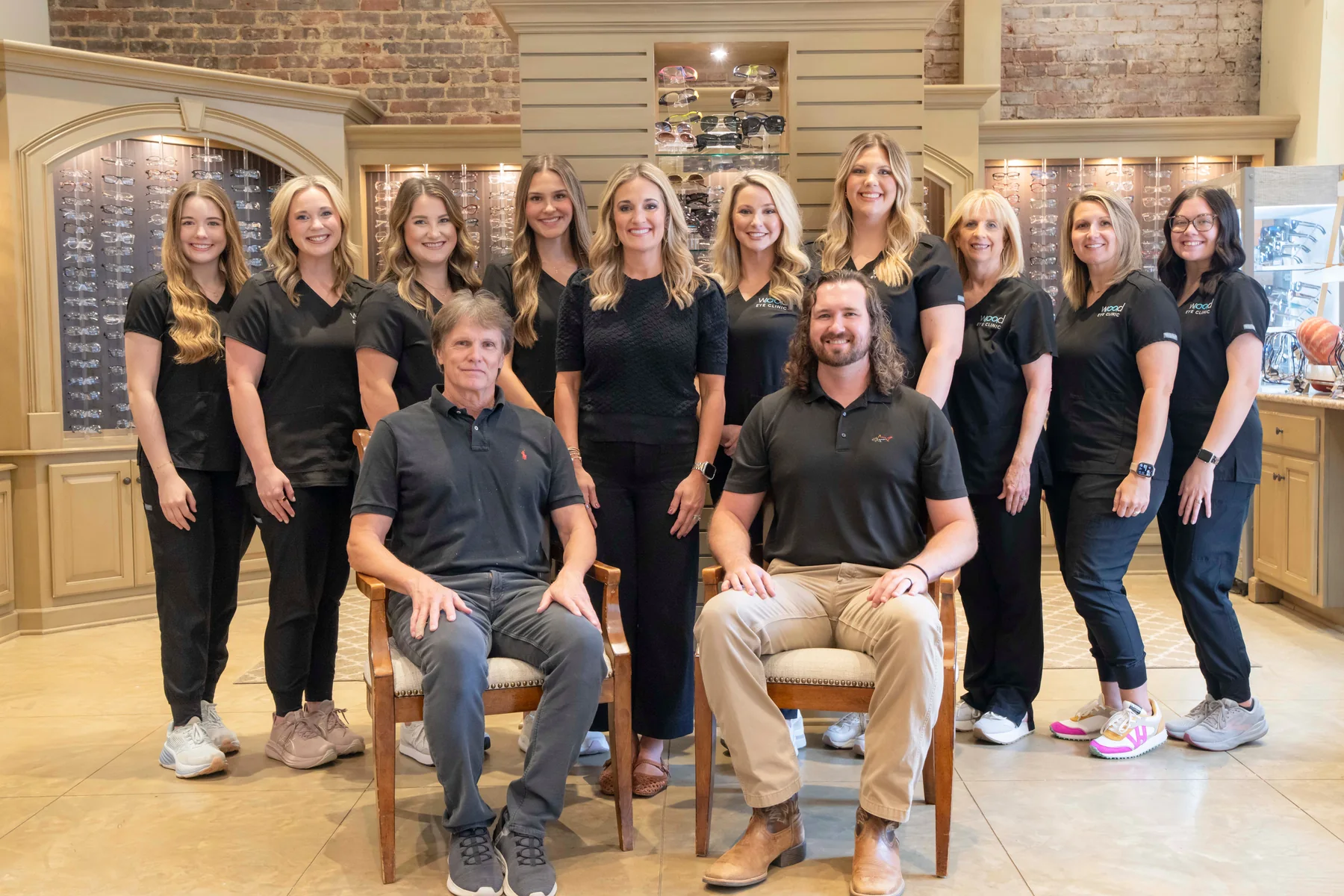 The full Wood Eye Clinic team at their optical boutique in Pontotoc